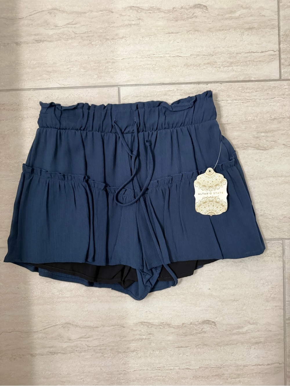 Altar'd State Navy Tiered Ruffle Skort with Drawstring